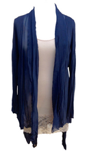 Load image into Gallery viewer, Silk and Jersey Flute layered front detail Cardigan Wrap in Navy
