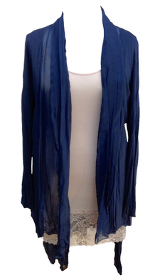 Silk and Jersey Flute layered front detail Cardigan Wrap in Navy