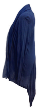 Load image into Gallery viewer, Silk and Jersey Flute layered front detail Cardigan Wrap in Navy - Feathers Of Italy 
