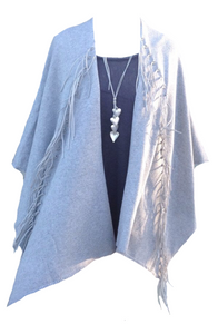 Naples Fringe Wrap in Soft Grey - Feathers Of Italy 