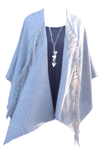 Naples Fringe Wrap in Soft Grey - Feathers Of Italy 