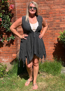 Vienna Zip Linen Dress in Slate - Feathers Of Italy 