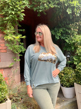 Load image into Gallery viewer, Apulia Leopard Lips Sweatshirt in Green - Feathers Of Italy 
