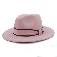 Load image into Gallery viewer, Womens Wool Fedora Hat Chapeu Feminino Cloche Wide Brim Jazz Church Homburg Sombrero Caps Pink Ribbon - Feathers Of Italy 
