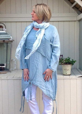 Angelina linen Tunic Dress in Sky Blue Made In Italy By Feathers Of Italy One Size | Feathers Of Italy 