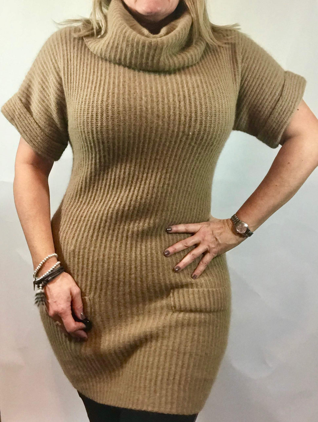 Angora Caramel Jumper Dress with Pockets - Feathers Of Italy | Feathers Of Italy 