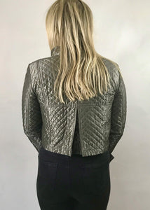 BURBERRY PEWTER Ladies QUILTED SATIN CROPPED JACKET UK 8 | Feathers Of Italy 