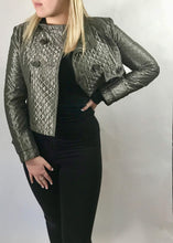 Load image into Gallery viewer, BURBERRY PEWTER Ladies QUILTED SATIN CROPPED JACKET UK 8 | Feathers Of Italy 
