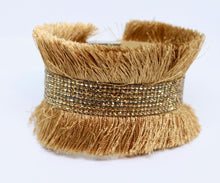 Load image into Gallery viewer, Bari Fringe Diamante Encrusted Cuff Bracelet in Caramel - Feathers Of Italy | Feathers Of Italy 
