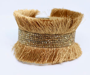 Bari Fringe Diamante Encrusted Cuff Bracelet in Caramel - Feathers Of Italy | Feathers Of Italy 