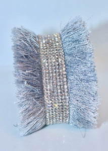 Bari Fringe Diamante Encrusted Cuff Bracelet in Silver - Feathers Of Italy | Feathers Of Italy 