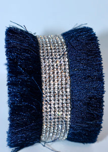 Bari Fringe Diamante Encrusted Cuff Bracelet in Navy - Feathers Of Italy | Feathers Of Italy 