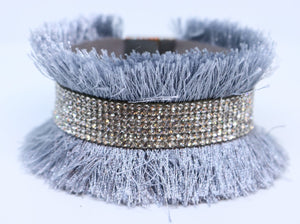 Bari Fringe Diamante Encrusted Cuff Bracelet in Silver - Feathers Of Italy | Feathers Of Italy 