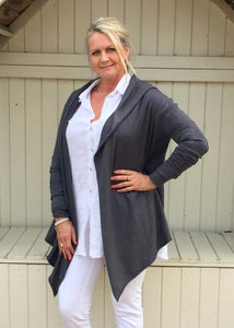 Barola Hooded Wrap in Slate | Feathers Of Italy 