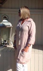 Bonavento Linen Dress in White Or Pink Made In Italy By Feathers Of Italy | Feathers Of Italy 