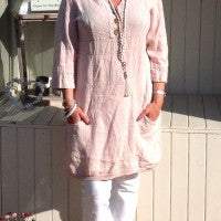 Bonavento Linen Dress in White Or Pink Made In Italy By Feathers Of Italy | Feathers Of Italy 