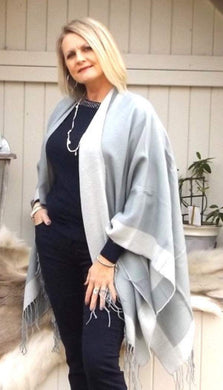 Bordered Reversible Wrap Cape in Cream & Grey | Feathers Of Italy 