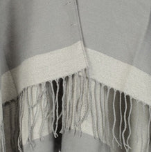 Load image into Gallery viewer, Bordered Reversible Wrap Cape in Cream &amp; Grey | Feathers Of Italy 
