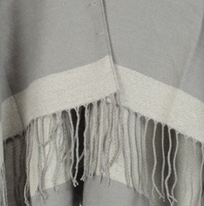 Bordered Reversible Wrap Cape in Cream & Grey | Feathers Of Italy 