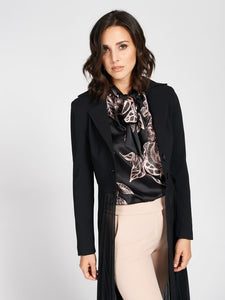 Plissé Coat Midi Crepe Long Coat in Black - Rinascimento By Feathers Of Italy - Feathers Of Italy 
