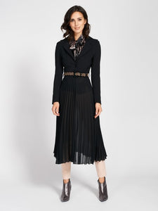 Plissé Coat Midi Crepe Long Coat in Black - Rinascimento By Feathers Of Italy - Feathers Of Italy 