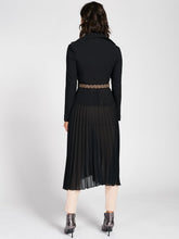 Load image into Gallery viewer, Plissé Coat Midi Crepe Long Coat in Black - Rinascimento By Feathers Of Italy - Feathers Of Italy 
