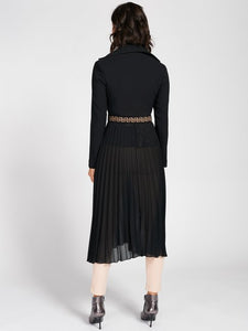 Plissé Coat Midi Crepe Long Coat in Black - Rinascimento By Feathers Of Italy - Feathers Of Italy 