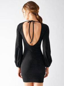 Rinascimento Dress - Low Back In Black Shimmer - Feathers Of Italy 