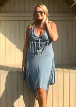 Load image into Gallery viewer, Cotton Tassle Sundress in Blue Made In Italy By Feathers Of Italy | Feathers Of Italy 
