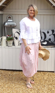 Long Linen Maxi Dress in Pink - Feathers Of Italy 