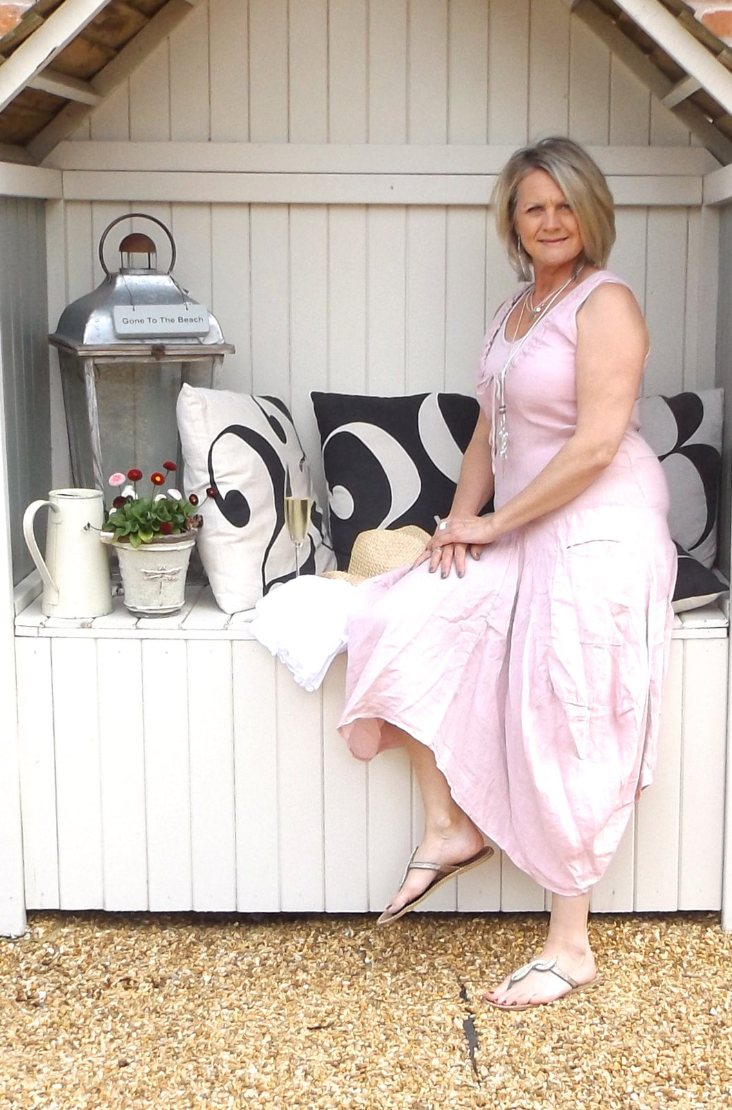 Long Linen Maxi Dress in Pink - Feathers Of Italy 