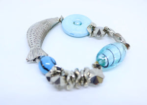 Chunky Fish Turquoise Bead Bracelet with Turquoise Stones - By Feathers Of Italy - Feathers Of Italy 