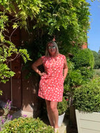 Naples Linen Polka Dot Shift Dress With Cap Sleaves - Feathers Of Italy 