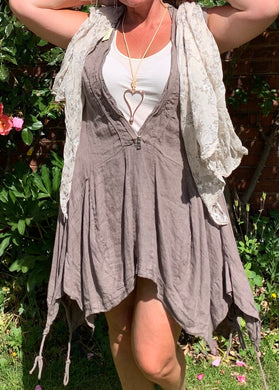 Vienna Zip Linen Dress in Mocha - Feathers Of Italy 