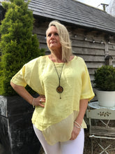 Load image into Gallery viewer, Silk layer Linen Top in Canary Yellow Made in Italy by Feathers Of Italy One Size - Feathers Of Italy 
