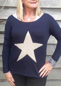 Star Knit Jumper In Navy - Feathers Of Italy 