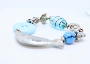 Chunky Fish Turquoise Bead Bracelet with Turquoise Stones - By Feathers Of Italy - Feathers Of Italy 
