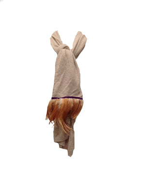 Naples Cashmere Scarf with Feather Trim in Beige - Feathers Of Italy 