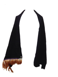 Naples Cashmere Scarf with Feather Trim in Navy - Feathers Of Italy 
