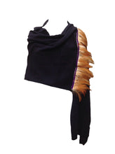 Load image into Gallery viewer, Naples Cashmere Scarf with Feather Trim in Navy - Feathers Of Italy 
