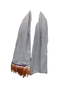 Naples Cashmere Scarf with Feather Trim in Grey - Feathers Of Italy 