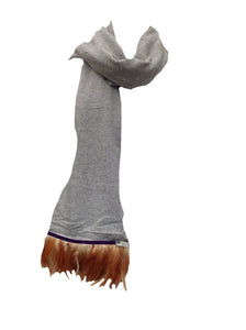 Naples Cashmere Scarf with Feather Trim in Grey - Feathers Of Italy 