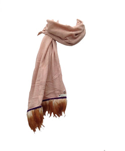 Naples Cashmere Scarf with Feather Trim in Pink - Feathers Of Italy 