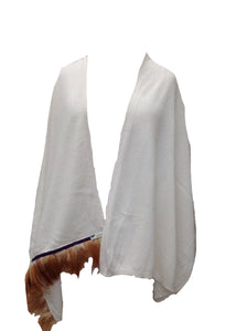 Naples Cashmere Scarf with Feather Trim in Cream - Feathers Of Italy 