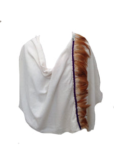 Naples Cashmere Scarf with Feather Trim in Cream - Feathers Of Italy 