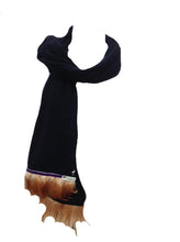 Load image into Gallery viewer, Naples Cashmere Scarf with Feather Trim in Navy - Feathers Of Italy 
