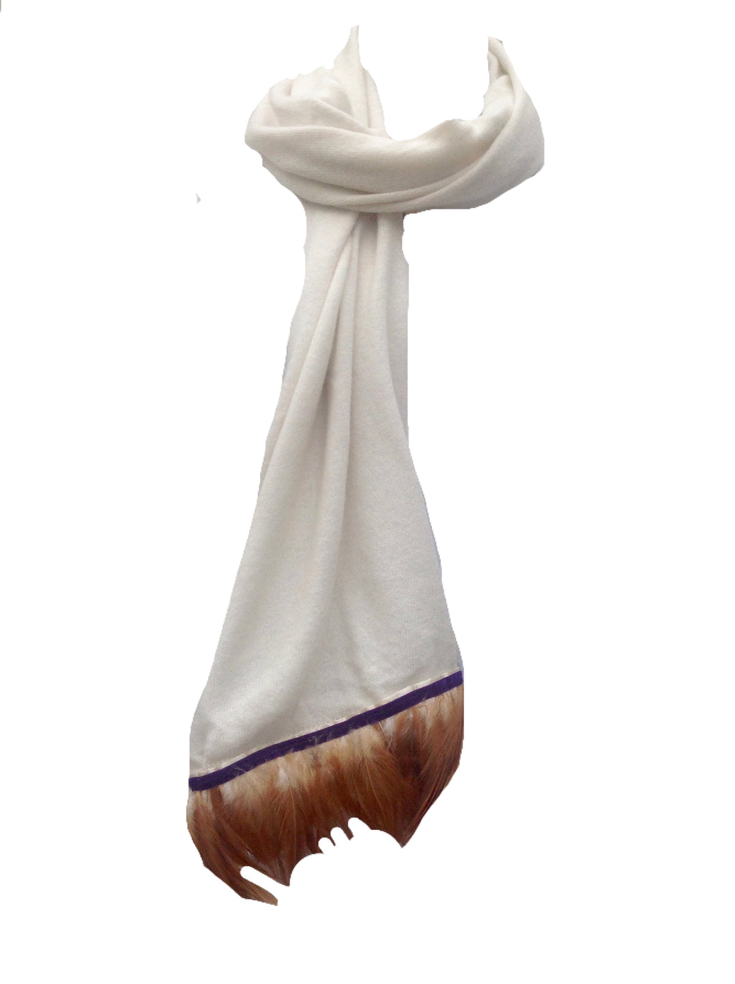 Naples Cashmere Scarf with Feather Trim in Cream - Feathers Of Italy 