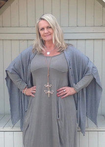Santa Christina Button Poncho in Grey - Feathers Of Italy 