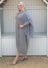 Load image into Gallery viewer, Santa Christina Button Poncho in Grey - Feathers Of Italy 
