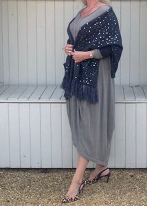 Luxury Cashmere Sequined Wrap in Slate Grey - Feathers Of Italy 